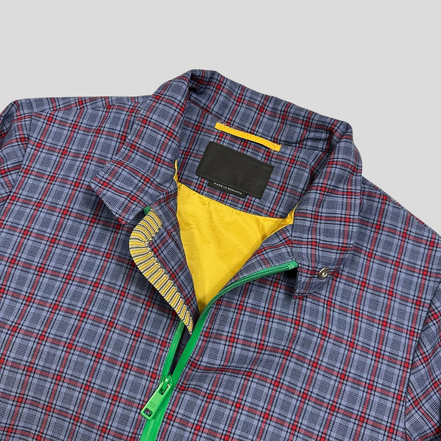 Prada Milano SS16 Wool Taped Zip Technical Plaid Blouson Jacket - IT46