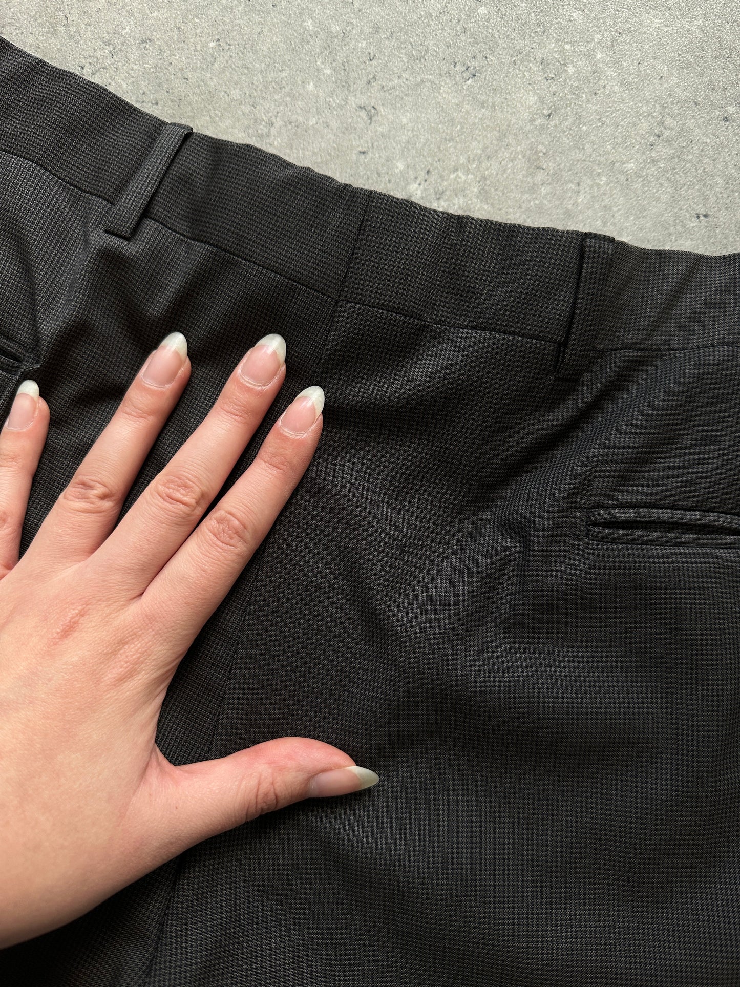 Burberry London Pure Wool Straight Leg Mini Check Tailored Trousers - W32