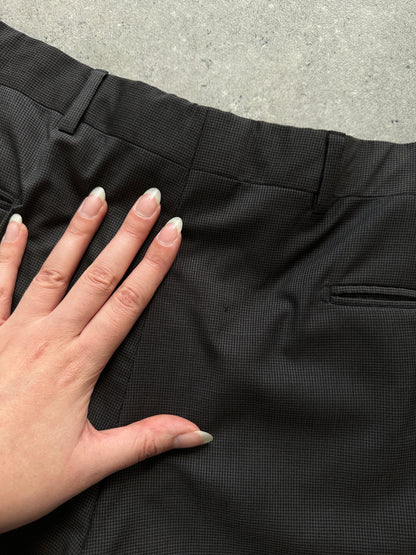 Burberry London Pure Wool Straight Leg Mini Check Tailored Trousers - W32