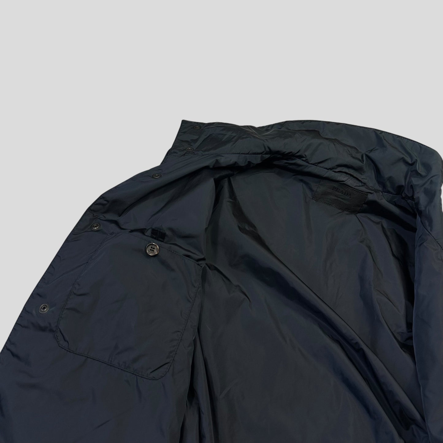 Prada Milano 2001 Asymetric Hybrid Wool and Nylon Jacket - L/XL | Default Title, Navy