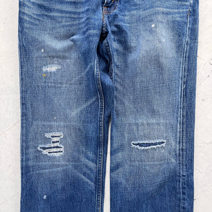vintage 502 levis w/sashiko repair | Blue, Red