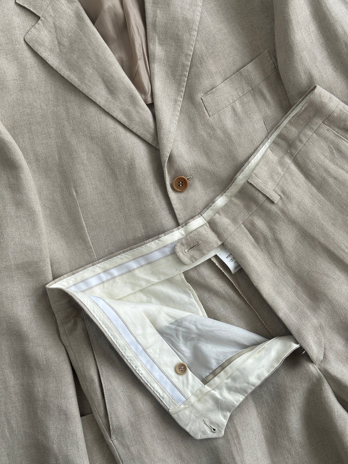 Italian Vintage Single Breasted Pure Linen Blend Suit - 42R/W34