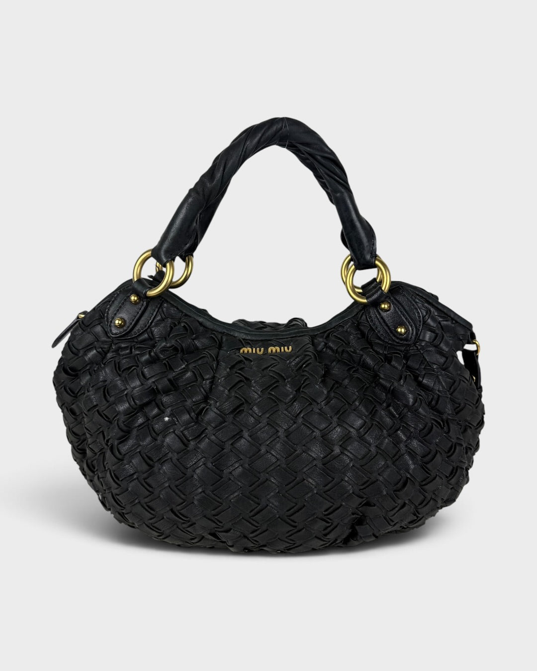 2010s Miu Miu Black Woven Leather Handbag | O/S, Multicoloured