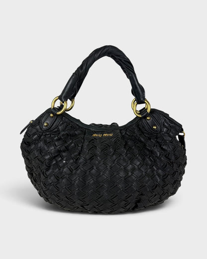 2010s Miu Miu Black Woven Leather Handbag | O/S, Multicoloured