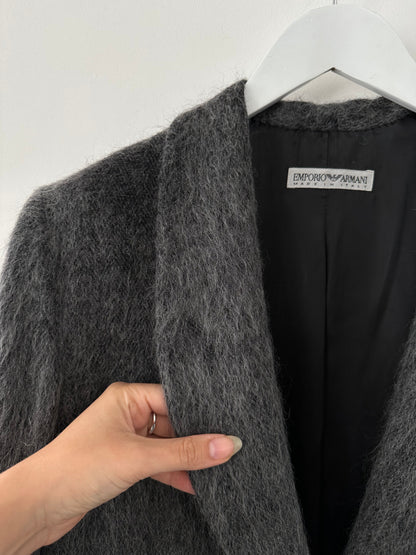 Emporio Armani Fuzzy Wool Mohair Single Breasted Coat - M