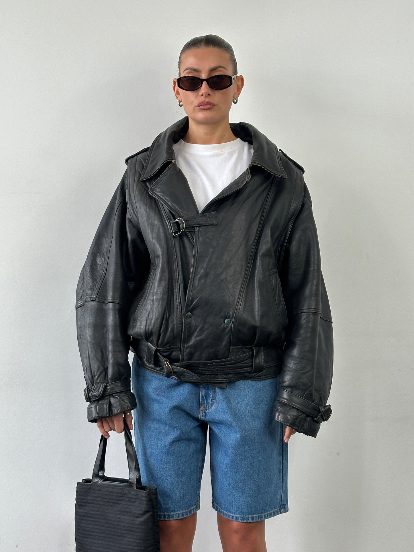 Vintage Belted Buckle Leather Jacket - XL