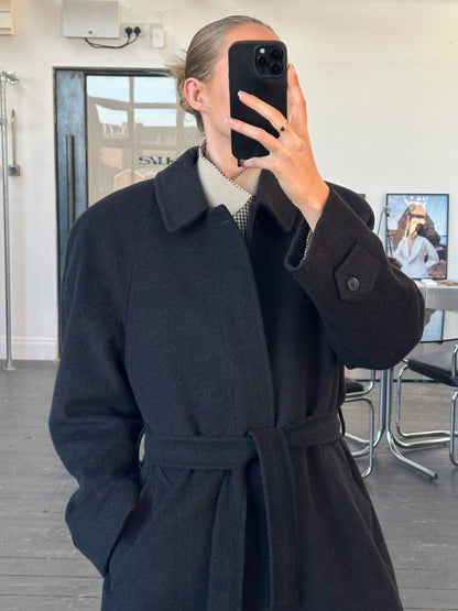 Italian Vintage 1980s Wool Belted Coat - XL