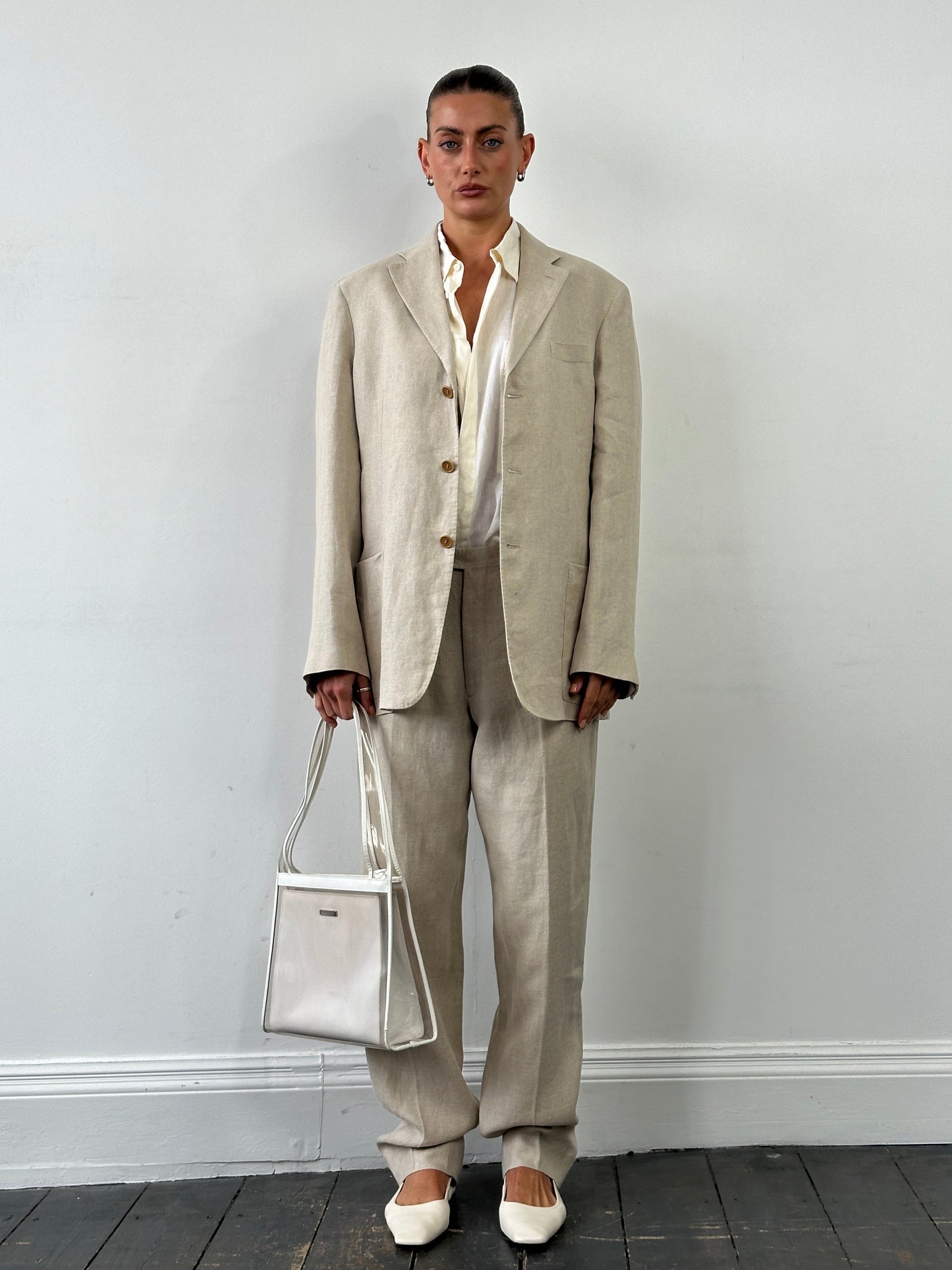 Italian Vintage Single Breasted Pure Linen Blend Suit - 42R/W34