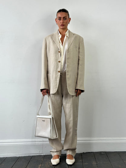 Italian Vintage Single Breasted Pure Linen Blend Suit - 42R/W34