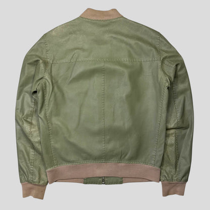 Fendi Avocado Green Lambskin Leather FF Zucca Bomber Jacket - IT46 (S/M) | Small