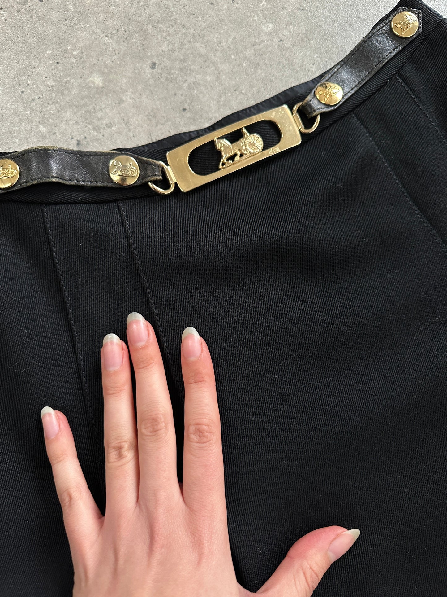 Celine 1980s Pure Wool Logo Hardware Pleated Skirt - W24