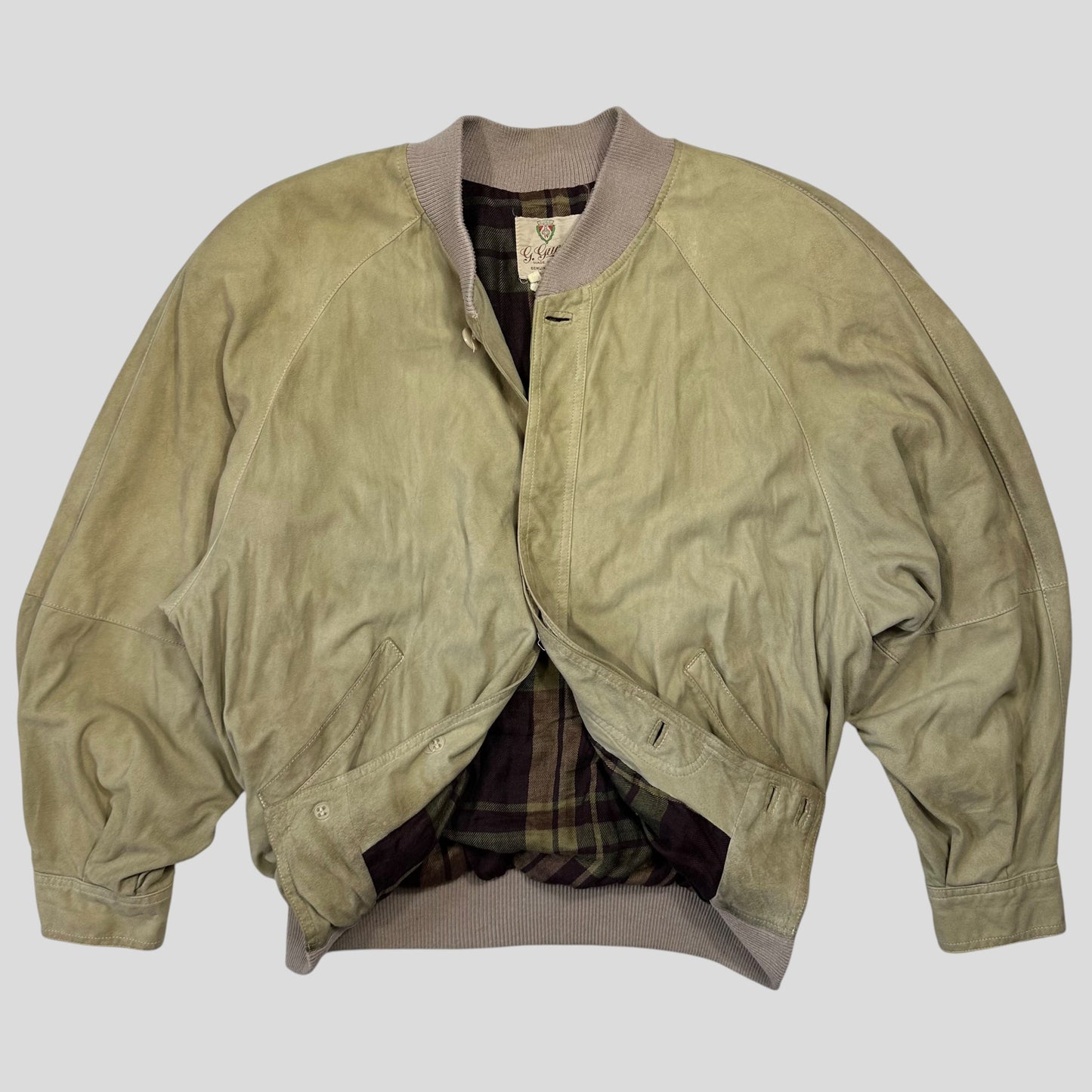 Gucci 1970’s Suede Leather Flannel Lined Flight Jacket - L | Default Title, Beige