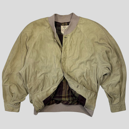 Gucci 1970’s Suede Leather Flannel Lined Flight Jacket - L | Default Title, Beige