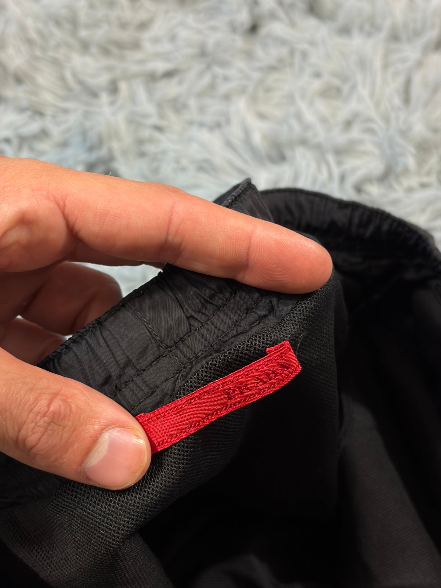 Prada Sport 2008 Black Nylon Red Tab Shimmer Shorts - IT48 | O/S, Black
