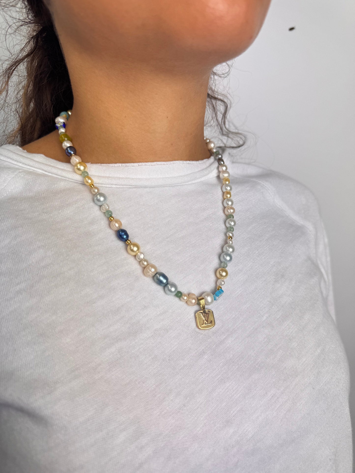 VT Rework: Louis Vuitton Gold Floral Pearl Beaded Necklace