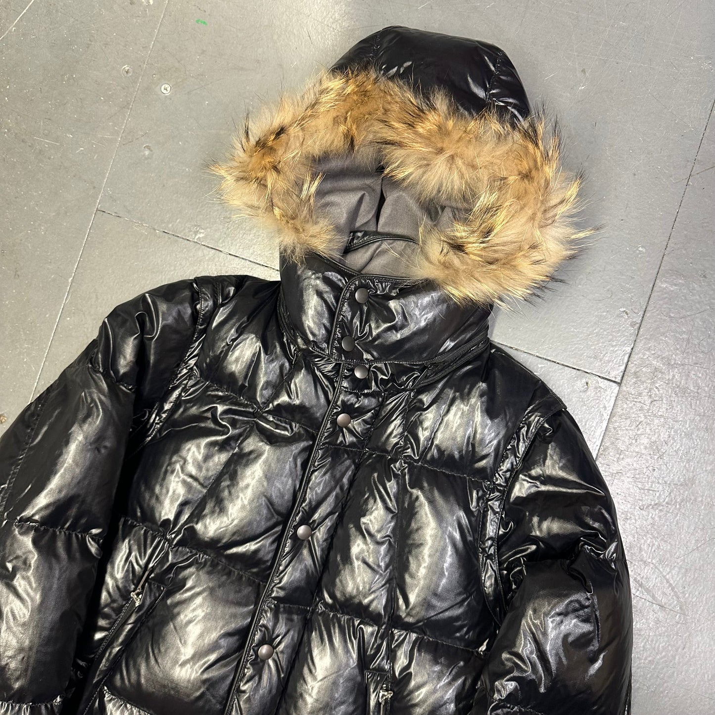 Takeo Kikuchi Puffer Jacket & Gilet With Fur Hood In Black ( M )