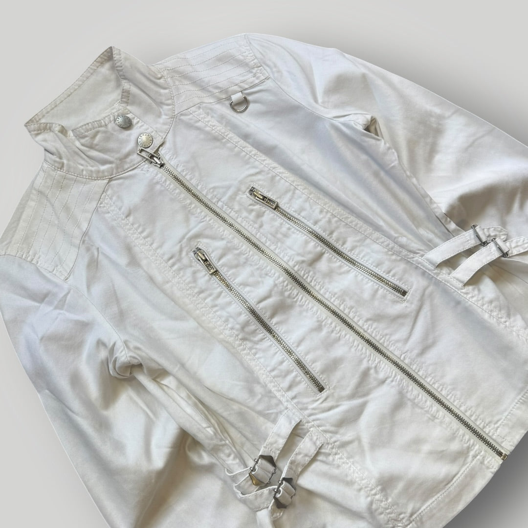 2000's Armani Exchange Cotton Mix Biker Jacket S/M | O/S, White