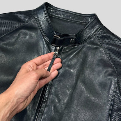 Prada Sport 2006 Leather Perforated Café Racer Logo Jacket - M | Default Title, Black