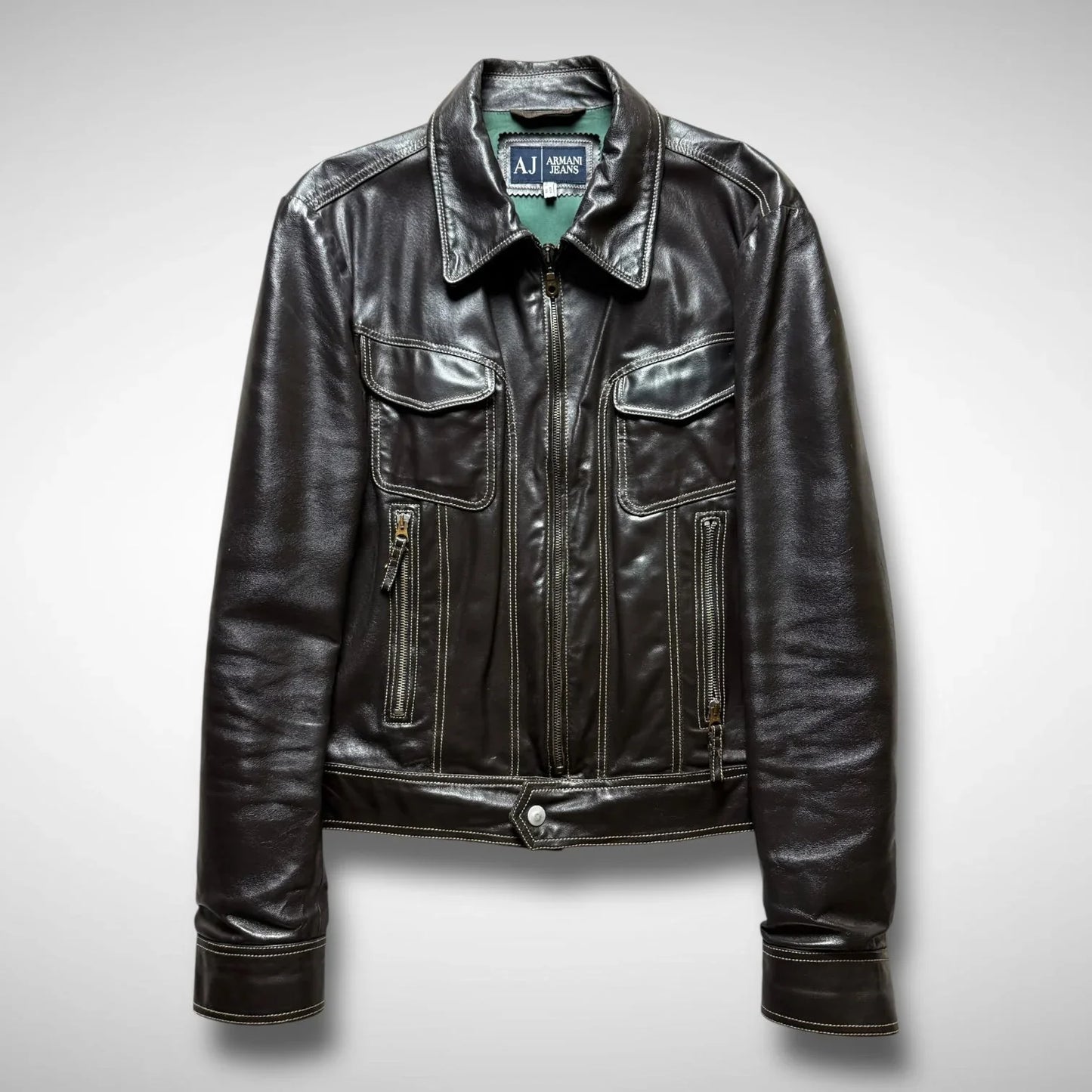 Armani Jeans Contrast Stitch Leather Jacket (2000s)