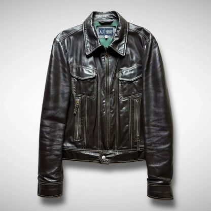 Armani Jeans Contrast Stitch Leather Jacket (2000s)