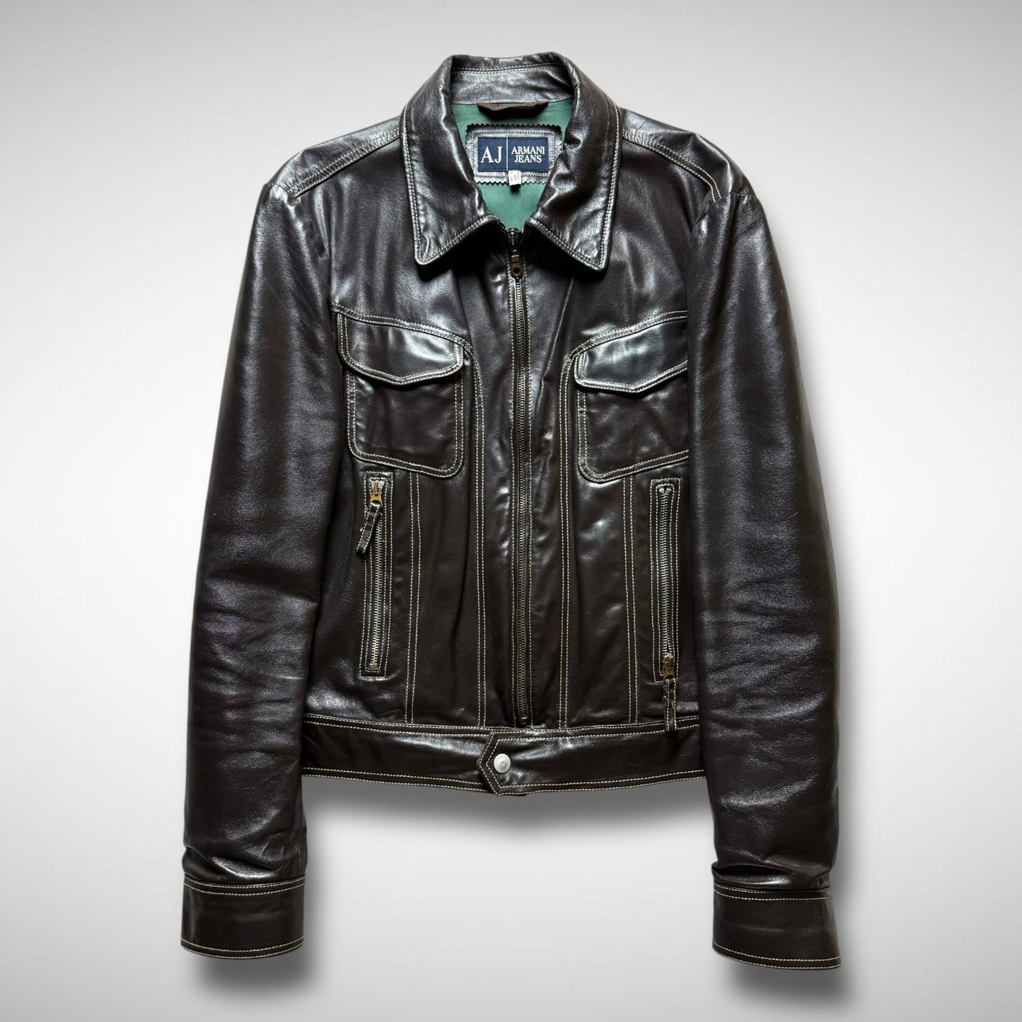 Armani Jeans Contrast Stitch Leather Jacket (2000s)