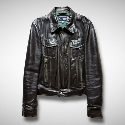 Armani Jeans Contrast Stitch Leather Jacket (2000s)