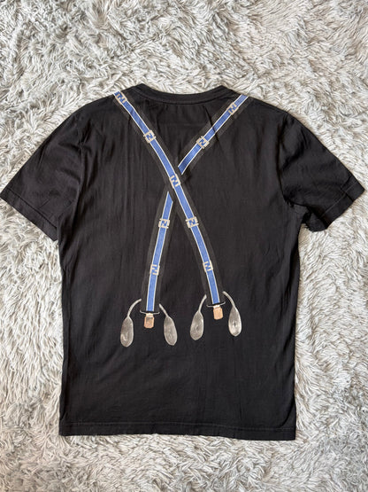 Fendi FF Zucca Roma Black Suspenders Logo T-shirt - M | O/S, Black