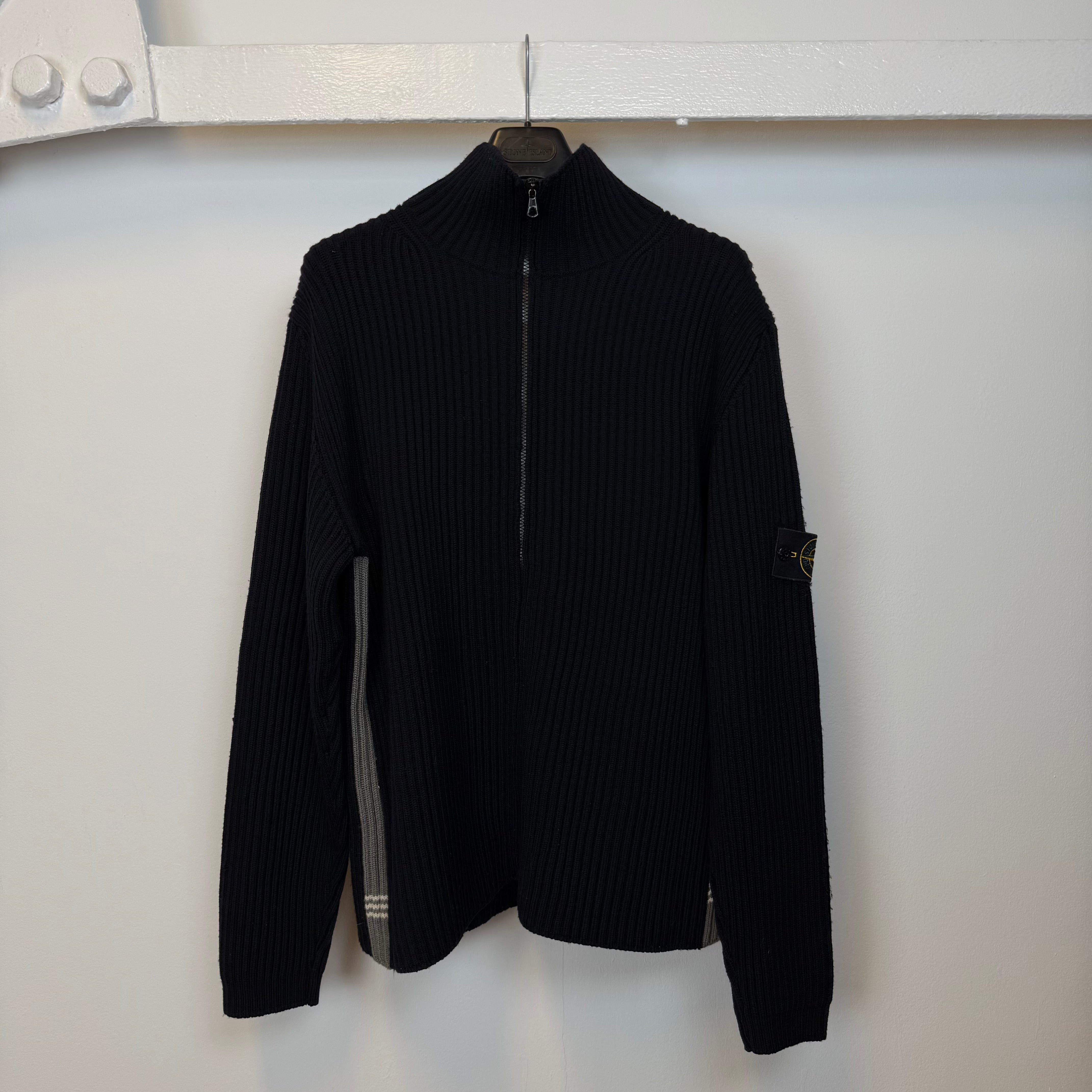 Early 00's Stone Island Ribbed Knit Full Zip (XL) | XL, Black