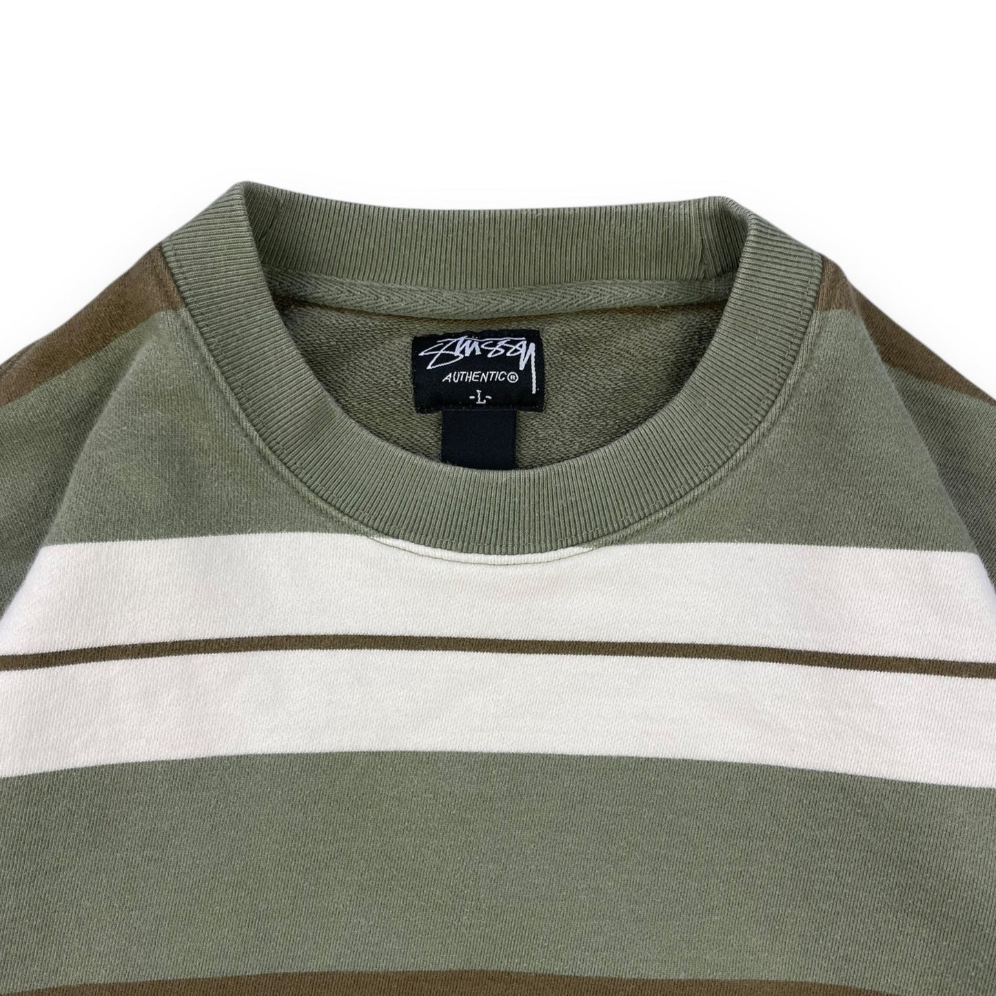 Stussy Striped Sweatshirt (L) | Default Title, Olive Green