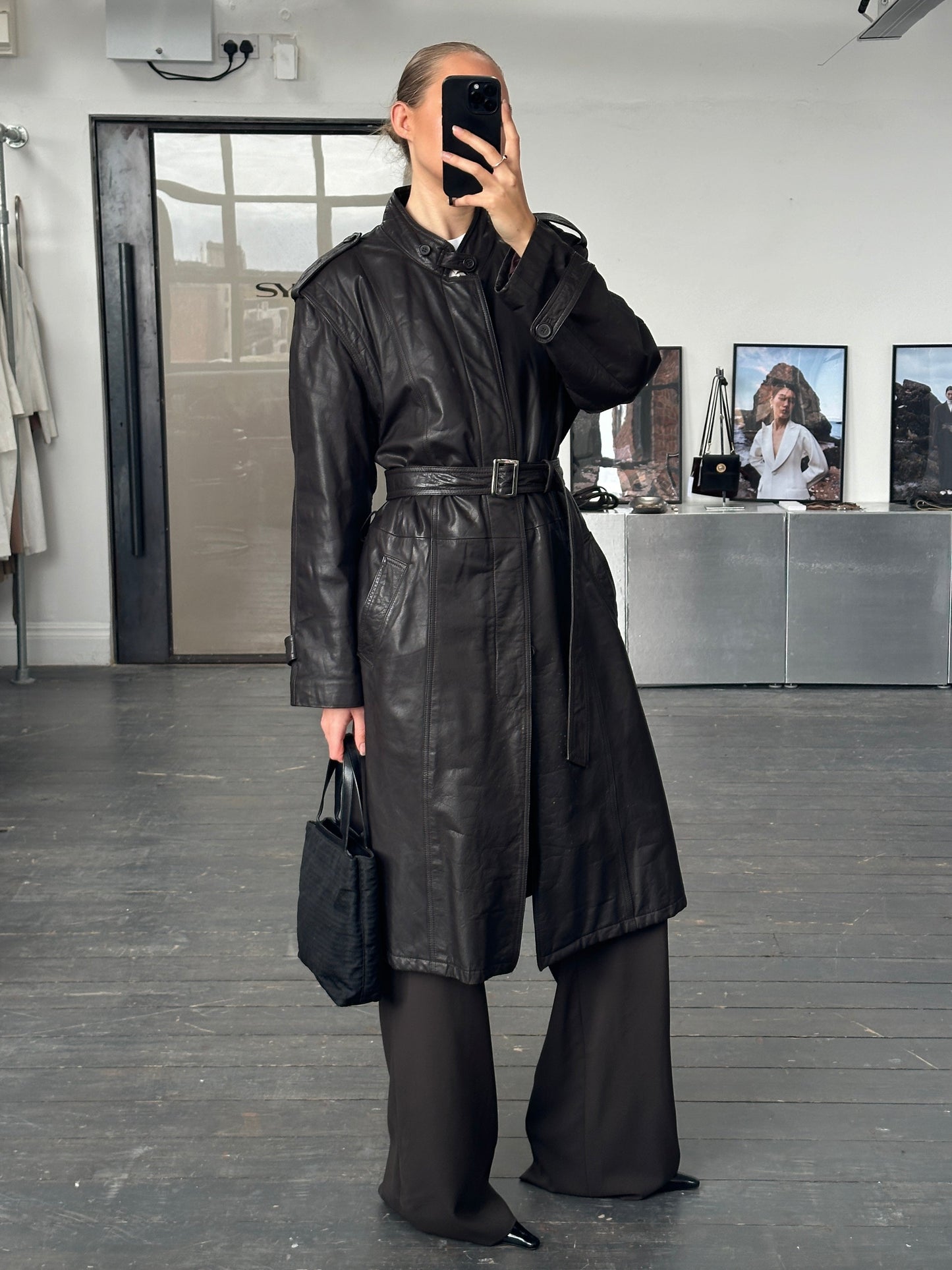 Italian Vintage 1990s Belted Leather Trench Coat - L/XL