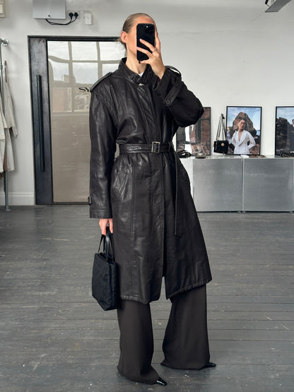 Italian Vintage 1990s Belted Leather Trench Coat - L/XL