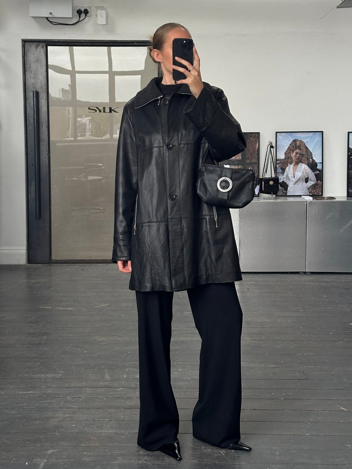 Conbipel 1990s Smooth Leather High Neck Coat - L/XL