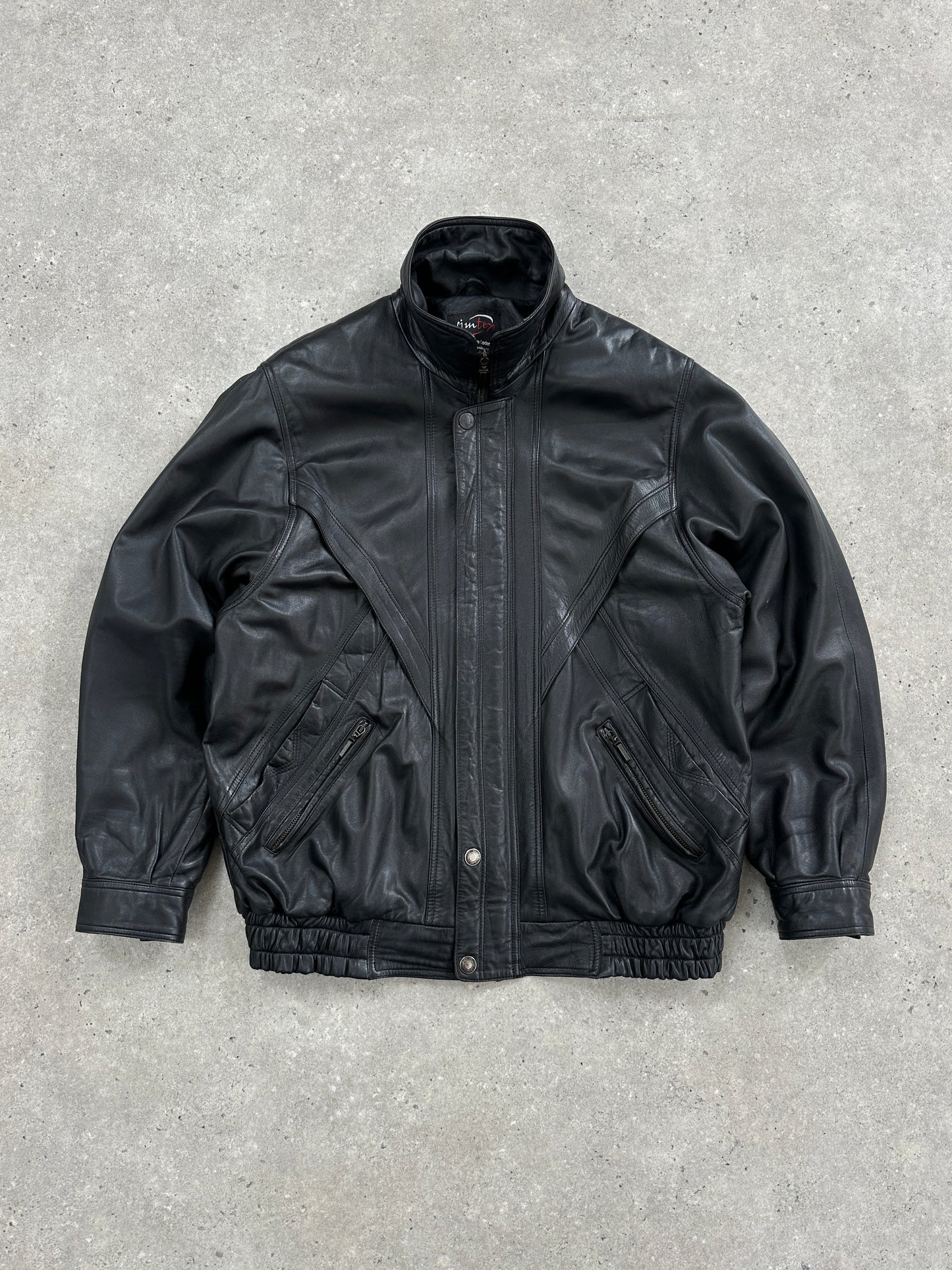 Vintage 1990s High Neck Leather Bomber Jacket - XL