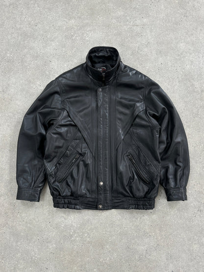 Vintage 1990s High Neck Leather Bomber Jacket - XL
