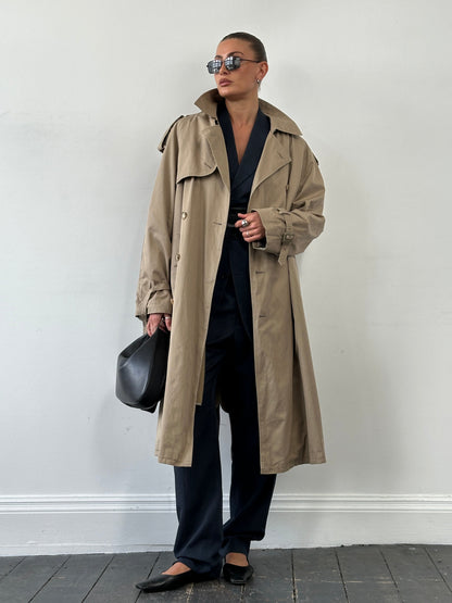 Yves Saint Laurent 80s Pure Cotton Double Breasted Belted Trench Coat - XL