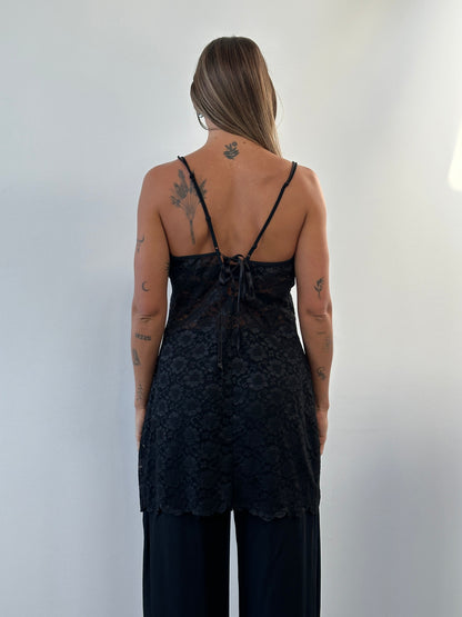 Vintage 1990s Sheer Lace Mini Slip Dress - L