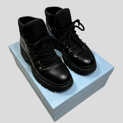 Prada Milano 90’s Leather + Nylon Combat Boots - UK4 | Black