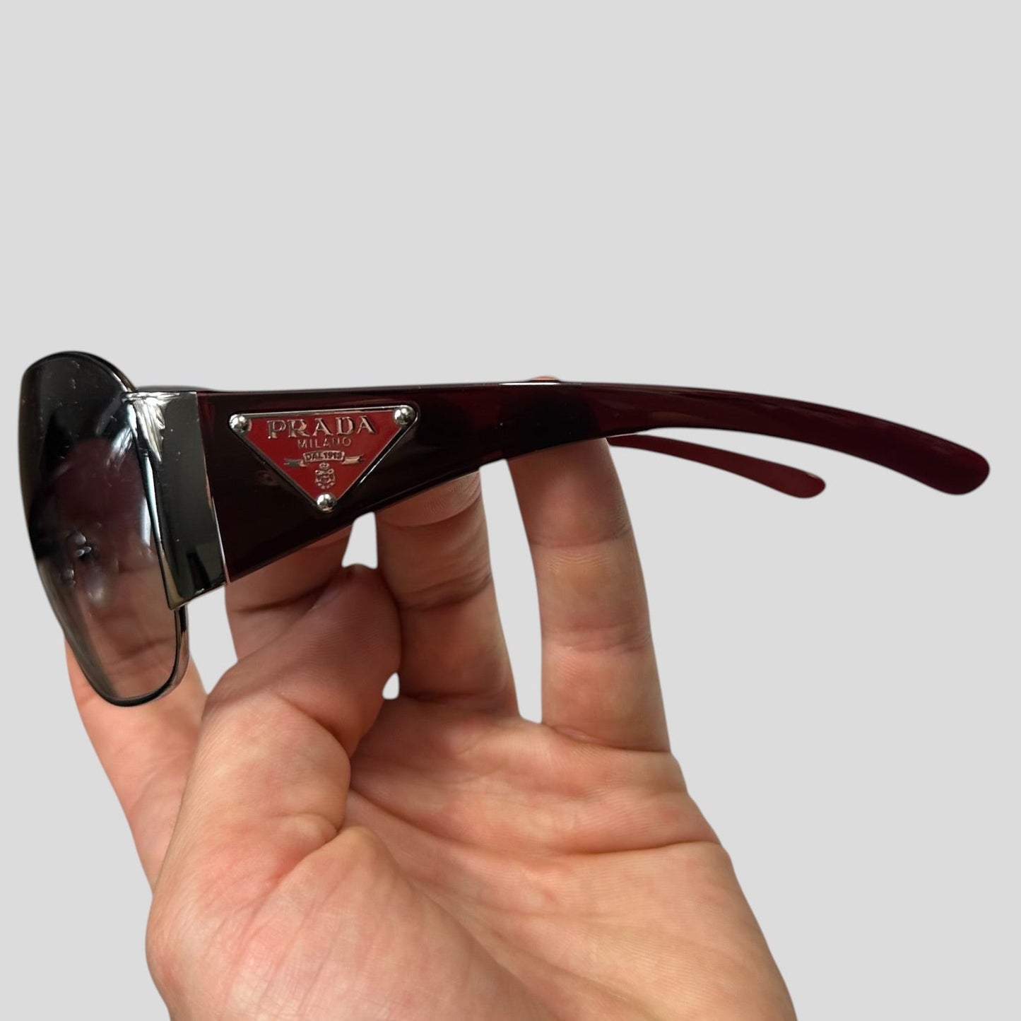 Prada Milano 00’s Triangle Logo Gradient Shield Sunglasses | O/S, Grey