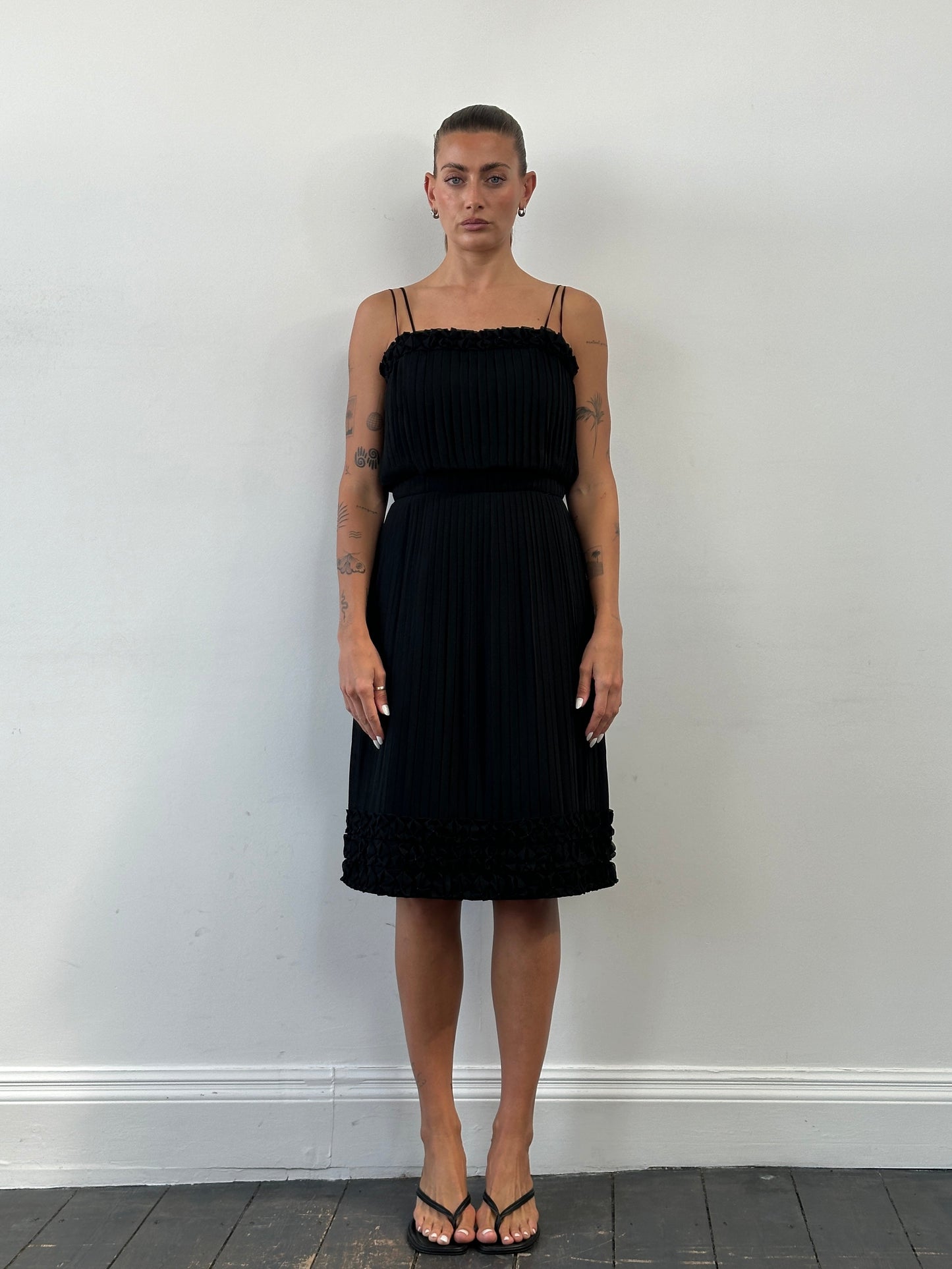 Italian Vintage Pleated Midi Dress - M