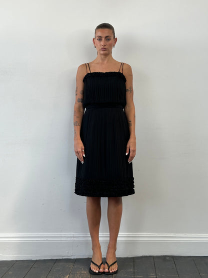 Italian Vintage Pleated Midi Dress - M