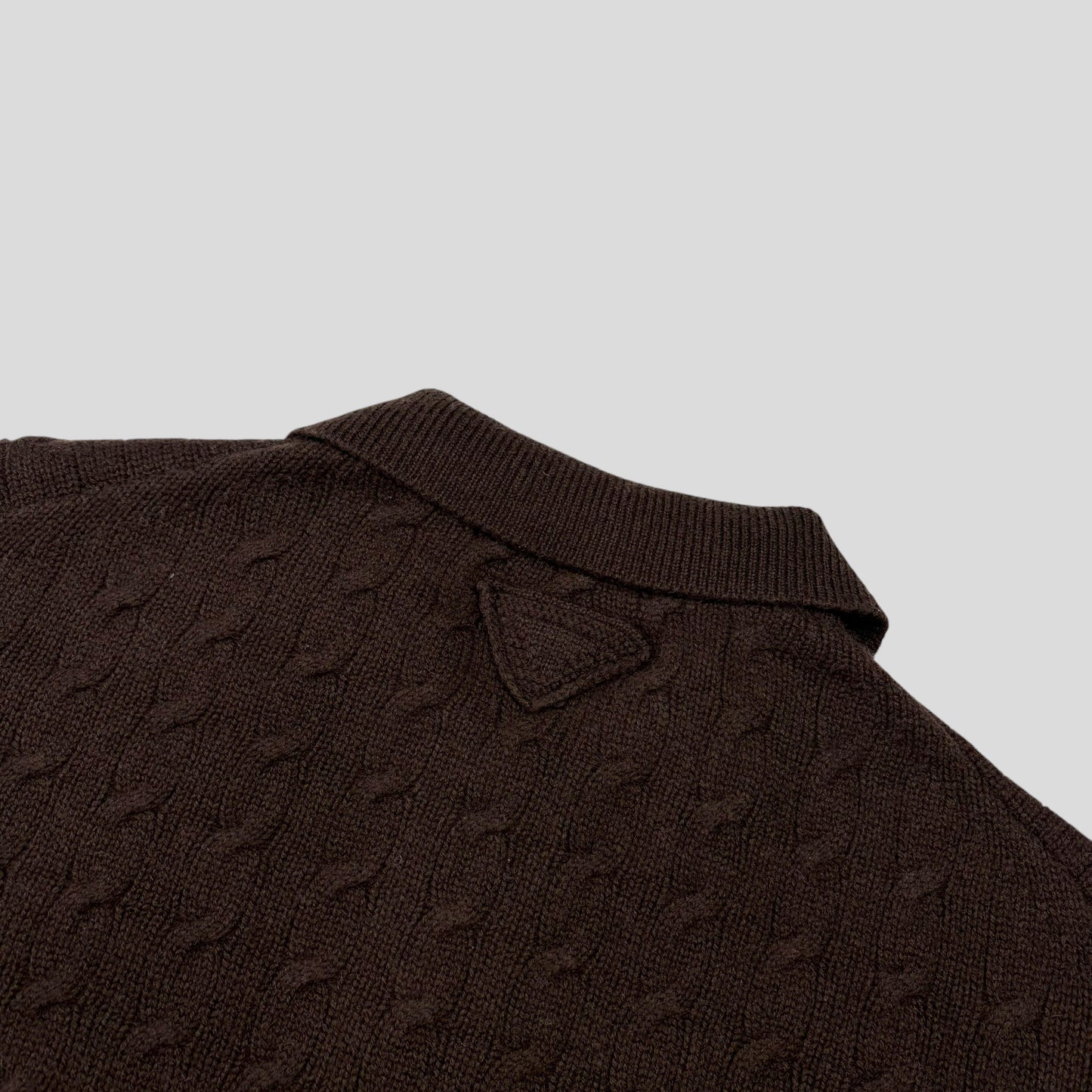 Prada 2024 Triangle Logo Cashmere Collared Cable-knit - L/XL | O/S, Brown