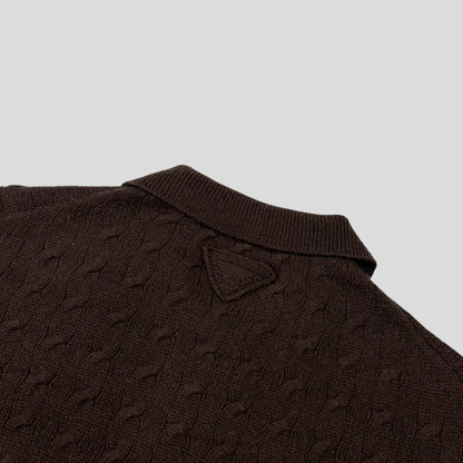 Prada 2024 Triangle Logo Cashmere Collared Cable-knit - L/XL | O/S, Brown
