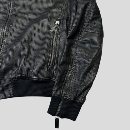 Emporio Armani 2009 Perforated Mesh Lambskin Leather Bomber - IT52 (M) | Large, Burgundy