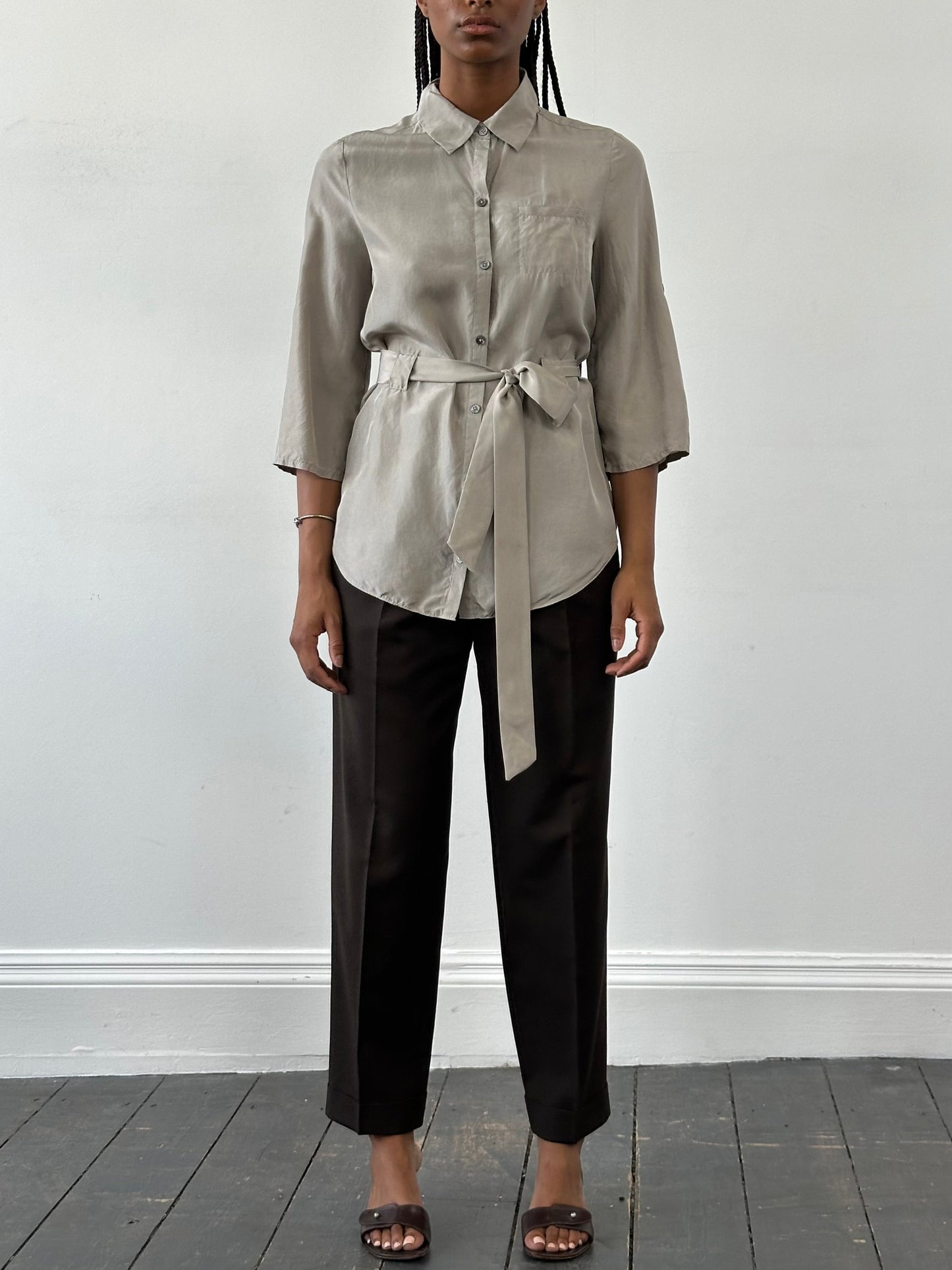Jaeger Pure Silk Belted Shirt - S