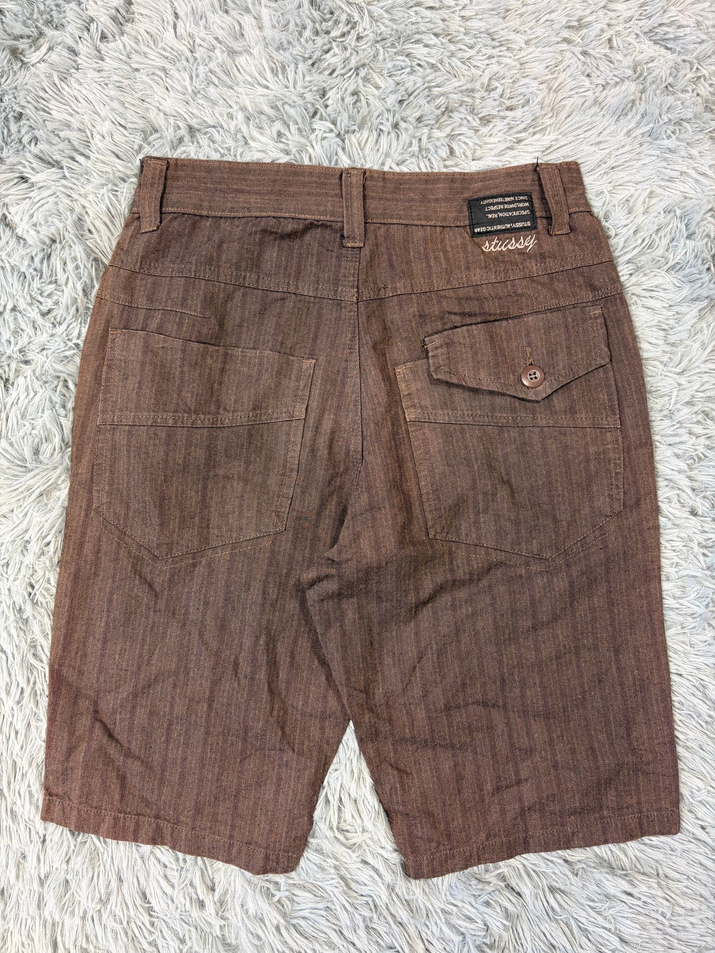 Stussy 00’s Embroidered Logo Striped Brown Shorts - S | O/S, Brown