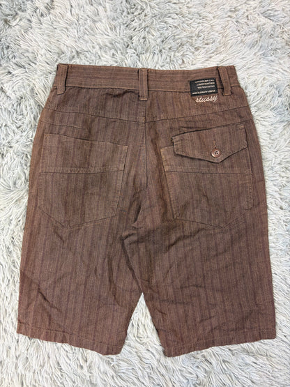 Stussy 00’s Embroidered Logo Striped Brown Shorts - S | O/S, Brown