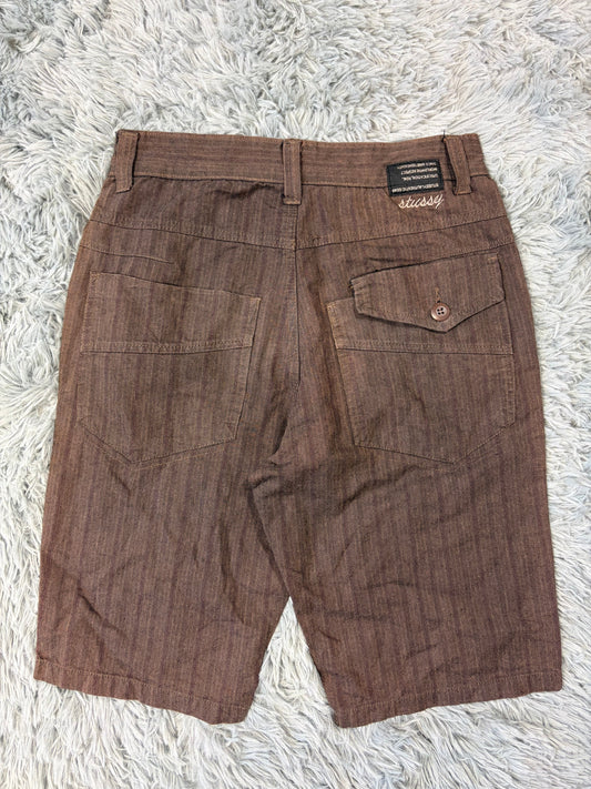 Stussy 00’s Embroidered Logo Striped Brown Shorts - S | O/S, Brown