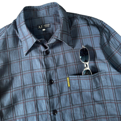 Armani Jeans 00’s Plaid Long Sleeve Shirt L | Large, Blue