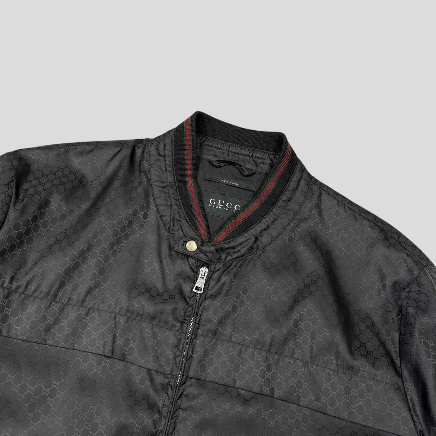Gucci 2012 Nylon Monogram GG Web Logo Bomber Jacket - IT52 (L) | Default Title, Black
