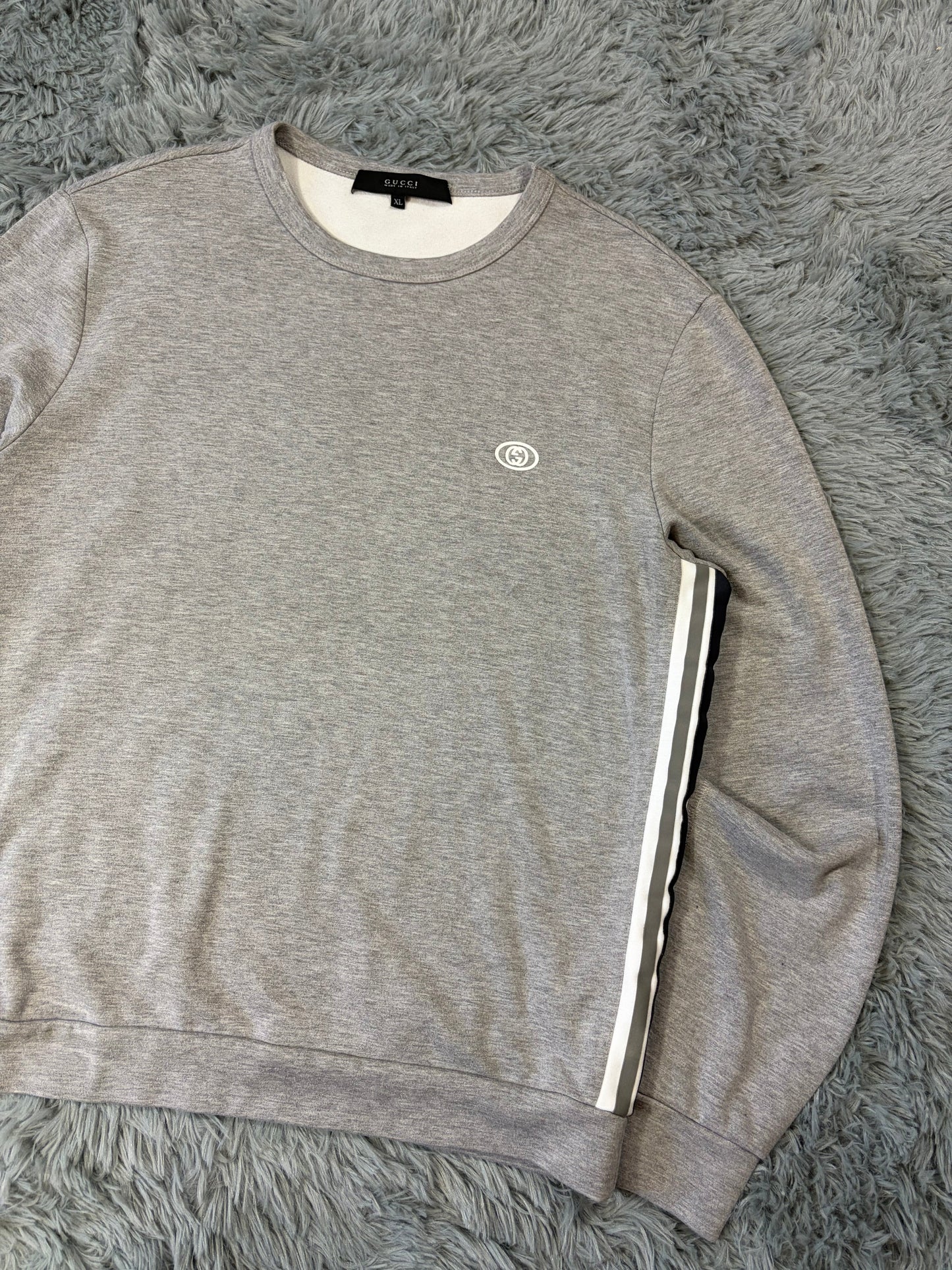 Gucci 2010s Striped Seam Tape GG Logo Sweatshirt - M/L | O/S, Grey